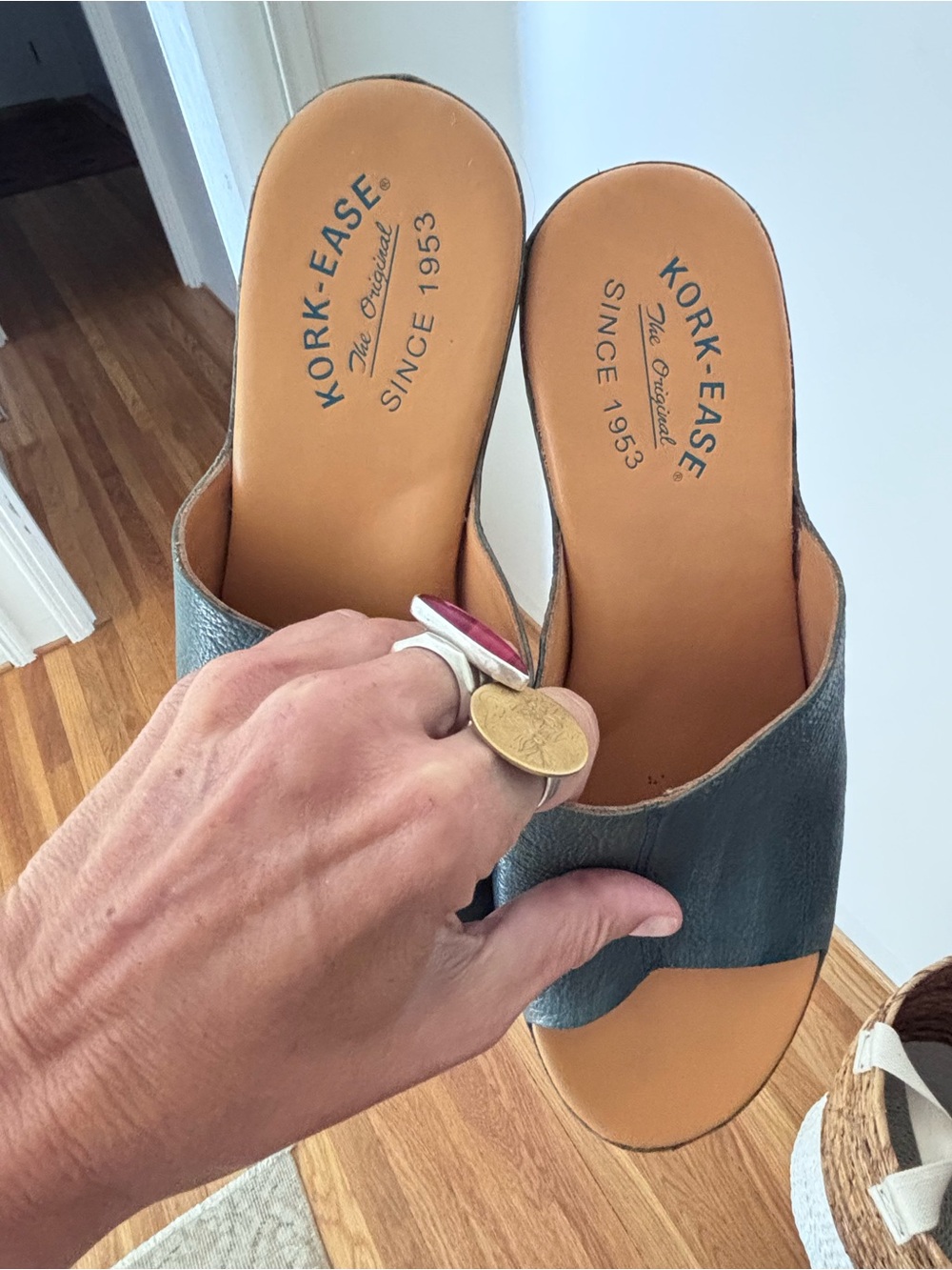 Kork-Ease Teal Leather Slide Mules - Picture 6 of 7
